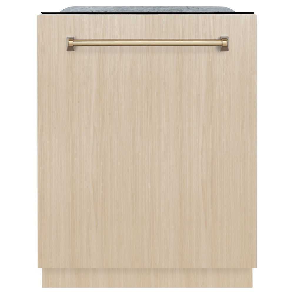 ZLINE Autograph Edition 24 in. Monument Series 3rd Rack Top Touch Control Tall Tub Dishwasher in Custom Panel Ready with Champagne Bronze Handle, 45dBa (DWMTZ-24-CB)