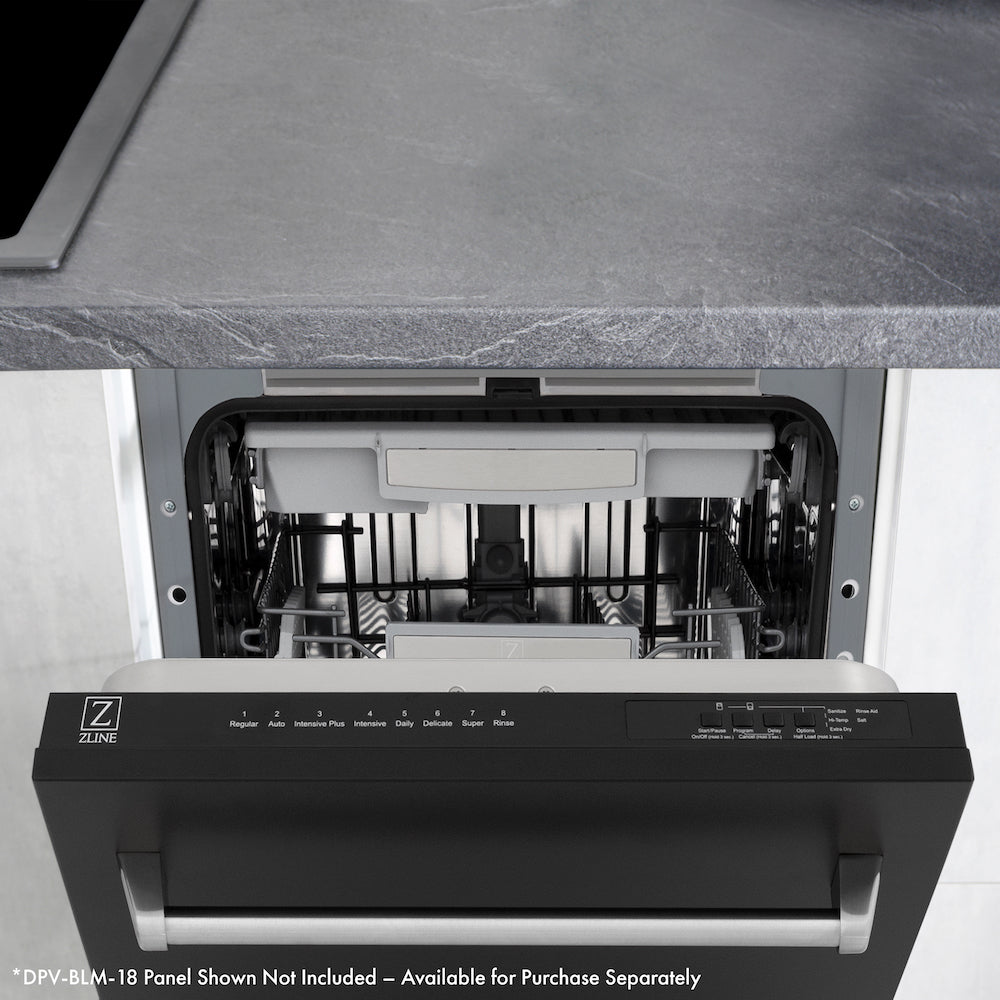 ZLINE Autograph Edition 18 in. Tallac Series 3rd Rack Top Control Dishwasher in Custom Panel Ready with Champagne Bronze Handle, 51dBa (DWVZ-18-CB)