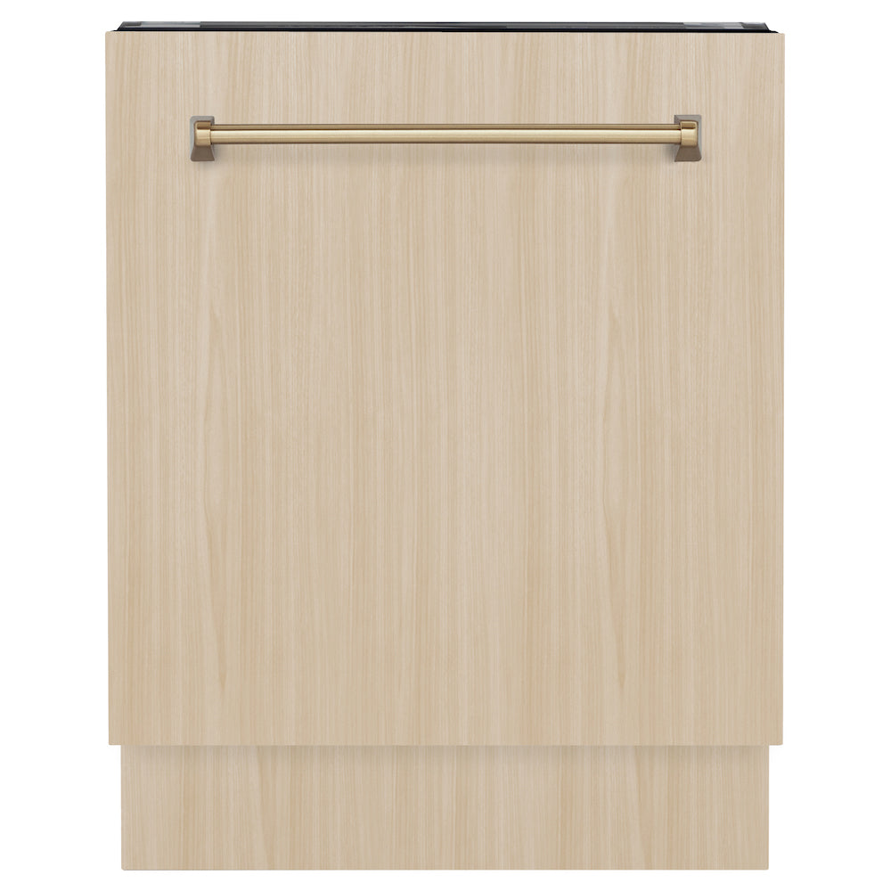 ZLINE Autograph Edition 24 in. Tallac Series 3rd Rack Top Control Built-In Tall Tub Dishwasher in Custom Panel Ready with Champagne Bronze Handle, 51dBa (DWVZ-24-CB)