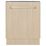 ZLINE Autograph Edition 24 in. Tallac Series 3rd Rack Top Control Built-In Tall Tub Dishwasher in Custom Panel Ready with Polished Gold Handle, 51dBa (DWVZ-24-G)