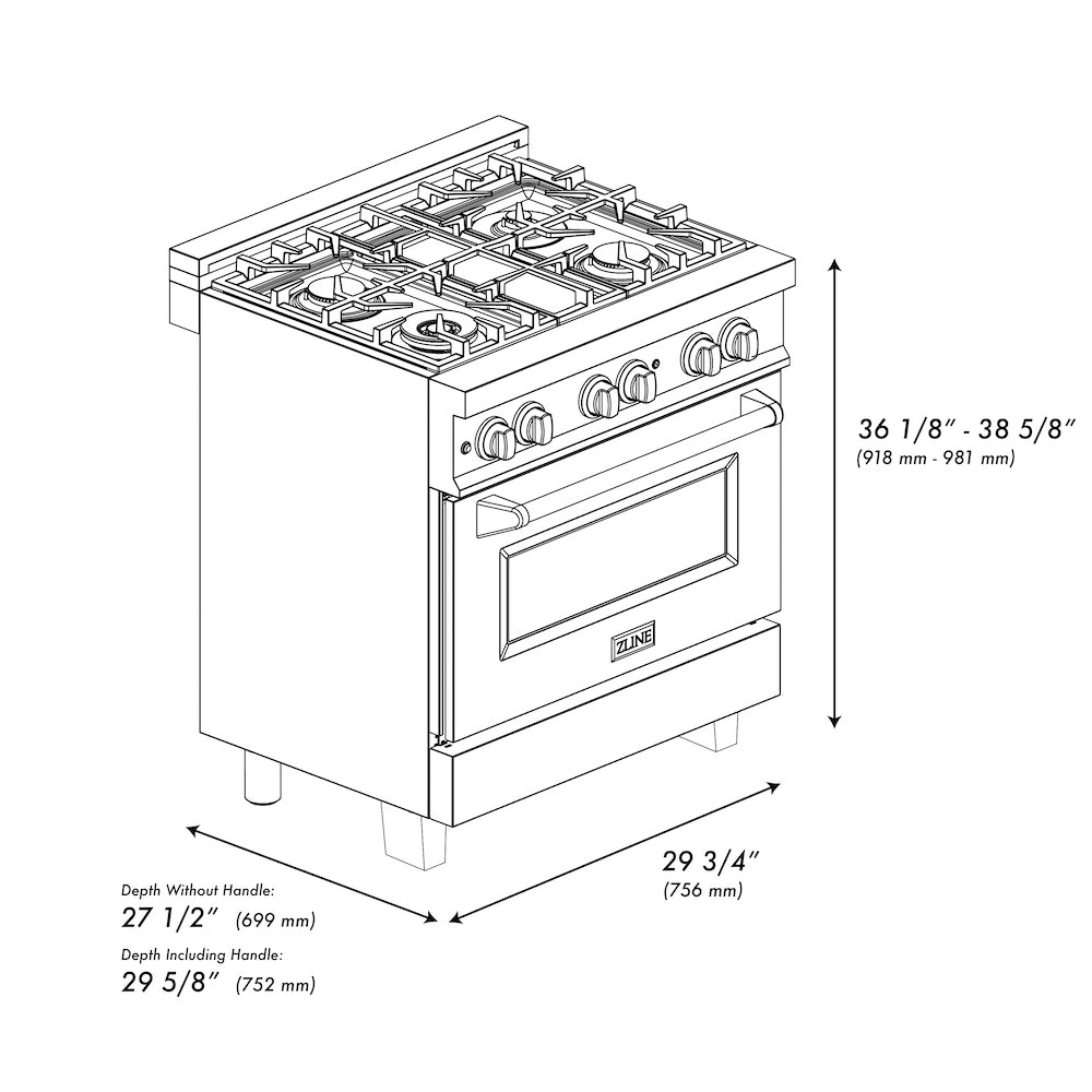 ZLINE Autograph Edition 30 in. 4.0 cu. ft. Dual Fuel Range with Gas Stove and Electric Oven in Fingerprint Resistant Stainless Steel with Champagne Bronze Accents (RASZ-SN-30-CB)