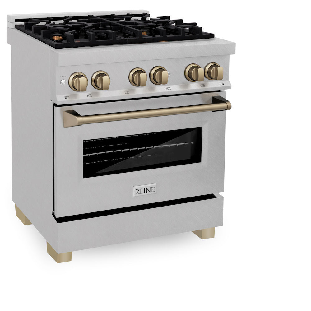 ZLINE Autograph Edition 30 in. 4.0 cu. ft. Dual Fuel Range with Gas Stove and Electric Oven in Fingerprint Resistant Stainless Steel with Champagne Bronze Accents (RASZ-SN-30-CB)