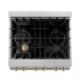 ZLINE Autograph Edition 30 in. 4.0 cu. ft. Dual Fuel Range with Gas Stove and Electric Oven in Fingerprint Resistant Stainless Steel with Champagne Bronze Accents (RASZ-SN-30-CB)