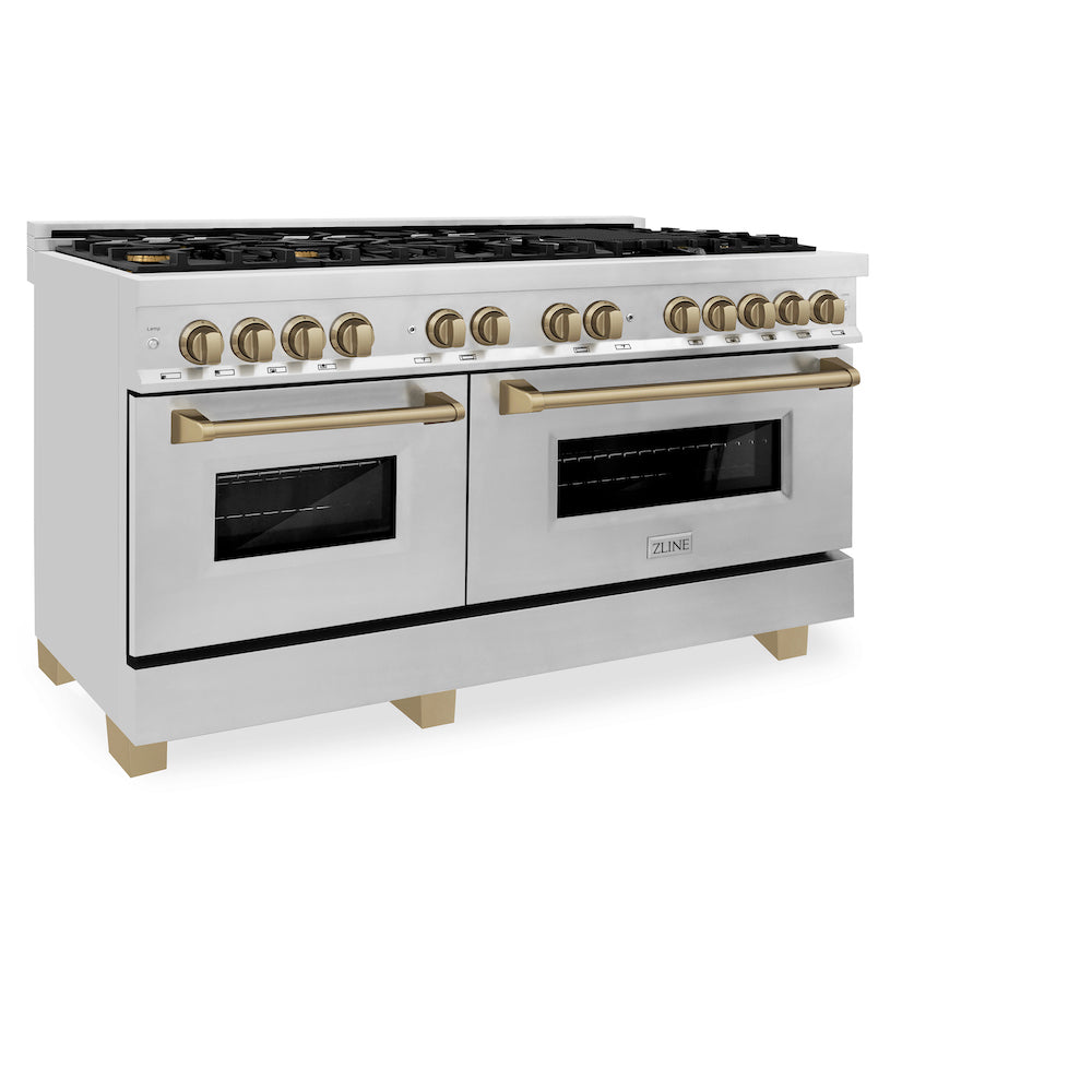 ZLINE Autograph Edition 60 in. 7.4 cu. ft. Dual Fuel Range with Gas Stove and Electric Oven in Stainless Steel with Champagne Bronze Accents (RAZ-60-CB)