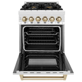 ZLINE Autograph Edition 24 in. 2.8 cu. ft. Dual Fuel Range with Gas Stove and Electric Oven in Stainless Steel with Polished Gold Accents (RAZ-24-G)