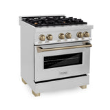 ZLINE Autograph Edition 30 in. 4.0 cu. ft. Dual Fuel Range with Gas Stove and Electric Oven in Stainless Steel with Champagne Bronze Accents (RAZ-30-CB)