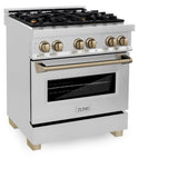 ZLINE Autograph Edition 30 in. 4.0 cu. ft. Dual Fuel Range with Gas Stove and Electric Oven in Stainless Steel with Champagne Bronze Accents (RAZ-30-CB)