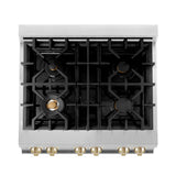 ZLINE Autograph Edition 30 in. 4.0 cu. ft. Dual Fuel Range with Gas Stove and Electric Oven in Stainless Steel with Polished Gold Accents (RAZ-30-G)