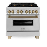 ZLINE Autograph Edition 36 in. 4.6 cu. ft. Dual Fuel Range with Gas Stove and Electric Oven in Stainless Steel with Champagne Bronze Accents (RAZ-36-CB)