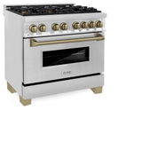 ZLINE Autograph Edition 36 in. 4.6 cu. ft. Dual Fuel Range with Gas Stove and Electric Oven in Stainless Steel with Champagne Bronze Accents (RAZ-36-CB)