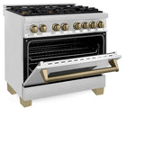 ZLINE Autograph Edition 36 in. 4.6 cu. ft. Dual Fuel Range with Gas Stove and Electric Oven in Stainless Steel with Champagne Bronze Accents (RAZ-36-CB)