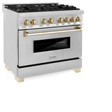 ZLINE Autograph Edition 36 in. 4.6 cu. ft. Dual Fuel Range with Gas Stove and Electric Oven in Stainless Steel with Polished Gold Accents (RAZ-36-G)