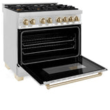 ZLINE Autograph Edition 36 in. 4.6 cu. ft. Dual Fuel Range with Gas Stove and Electric Oven in Stainless Steel with Polished Gold Accents (RAZ-36-G)