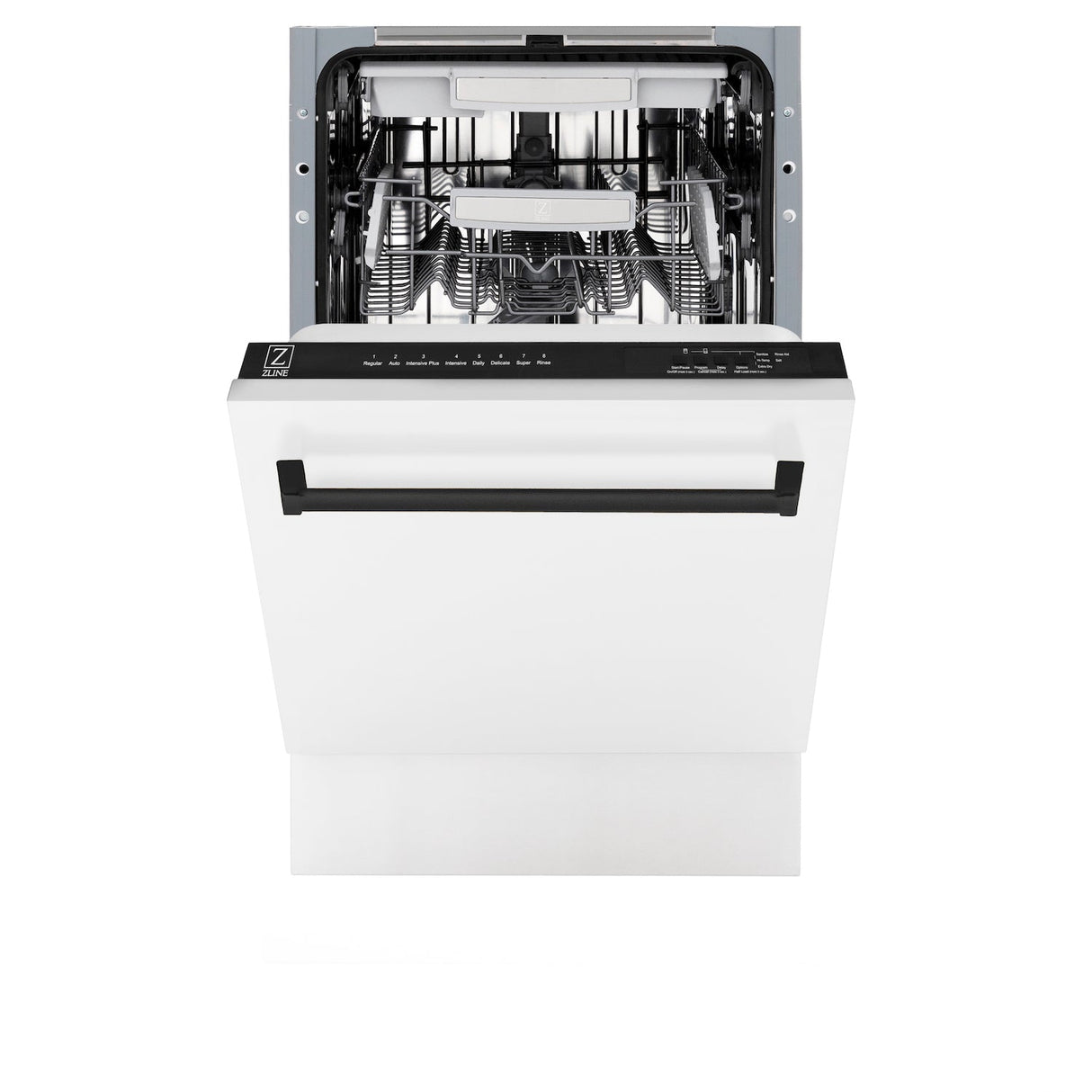 ZLINE Autograph Edition 18” Compact 3rd Rack Top Control Dishwasher in White Matte with Matte Black Accent Handle, 51dBa (DWVZ-WM-18-MB)