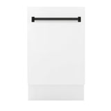 ZLINE Autograph Edition 18” Compact 3rd Rack Top Control Dishwasher in White Matte with Matte Black Accent Handle, 51dBa (DWVZ-WM-18-MB)