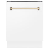 ZLINE Autograph Edition 24 in. 3rd Rack Top Control Tall Tub Dishwasher in White Matte with Champagne Bronze Accent Handle, 51dBa (DWVZ-WM-24-CB)