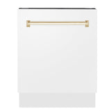 ZLINE Autograph Edition 24 in. 3rd Rack Top Control Tall Tub Dishwasher in White Matte with Polished Gold Accent Handle, 51dBa (DWVZ-WM-24-G)