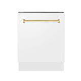 ZLINE Autograph Edition 24 in. 3rd Rack Top Control Tall Tub Dishwasher in White Matte with Polished Gold Accent Handle, 51dBa (DWVZ-WM-24-G)