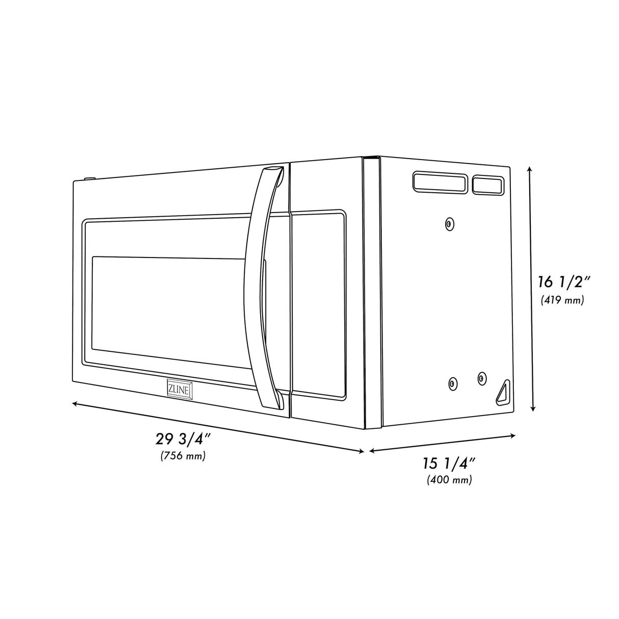 ZLINE Black Stainless Steel Over the Range Convection Microwave Oven with Modern Handle (MWO-OTR-BS)