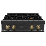 ZLINE Autograph Edition 30 in. Porcelain Rangetop with 4 Gas Burners in Black Stainless Steel and Champagne Bronze Accents (RTBZ-30-CB)