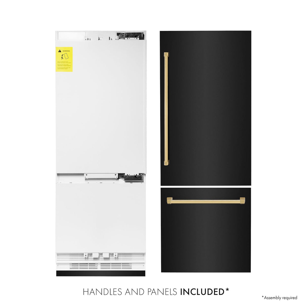 ZLINE 30 in. Autograph Edition 16.1 cu. ft. Built-in 2-Door Bottom Freezer Refrigerator with Internal Water and Ice Dispenser in Black Stainless Steel with Polished Gold Accents (RBIVZ-BS-30-G)