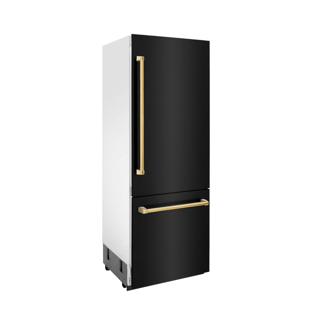 ZLINE 30 in. Autograph Edition 16.1 cu. ft. Built-in 2-Door Bottom Freezer Refrigerator with Internal Water and Ice Dispenser in Black Stainless Steel with Polished Gold Accents (RBIVZ-BS-30-G)