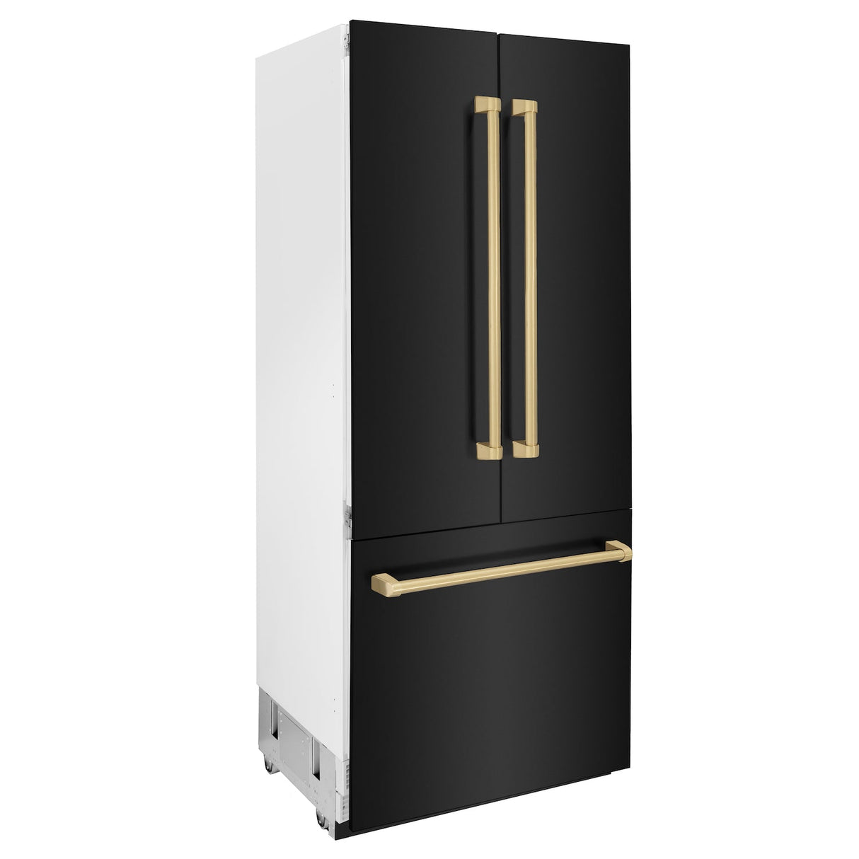 ZLINE 36 in. Autograph Edition 19.6 cu. ft. Built-in 2-Door Bottom Freezer Refrigerator with Internal Water and Ice Dispenser in Black Stainless Steel with Champagne Bronze Accents (RBIVZ-BS-36-CB)