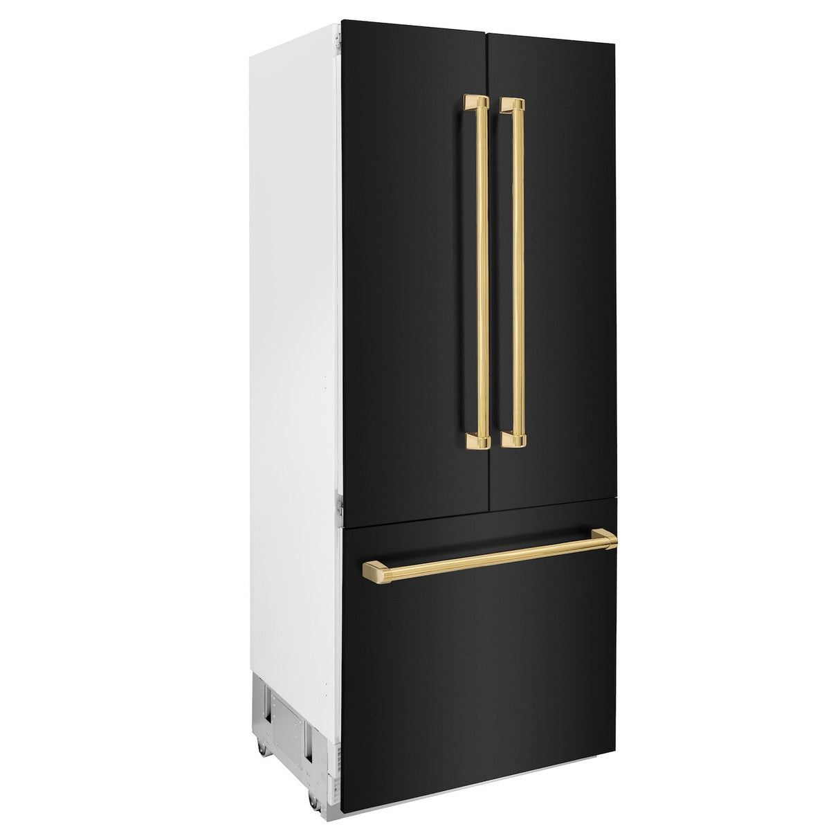 ZLINE 36 in. Autograph Edition 19.6 cu. ft. Built-in 2-Door Bottom Freezer Refrigerator with Internal Water and Ice Dispenser in Black Stainless Steel with Polished Gold Accents (RBIVZ-BS-36-G)