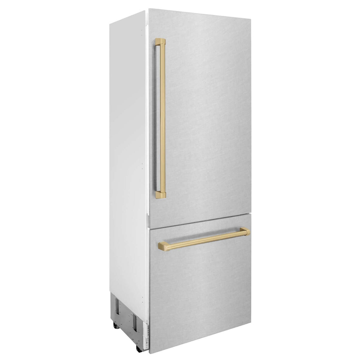 ZLINE 30 in. Autograph Edition 16.1 cu. ft. Built-in 2-Door Bottom Freezer Refrigerator with Internal Water and Ice Dispenser in Fingerprint Resistant Stainless Steel with Champagne Bronze Accents (RBIVZ-SN-30-CB)