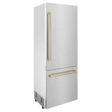 ZLINE 30 in. Autograph Edition 16.1 cu. ft. Built-in 2-Door Bottom Freezer Refrigerator with Internal Water and Ice Dispenser in Fingerprint Resistant Stainless Steel with Champagne Bronze Accents (RBIVZ-SN-30-CB)