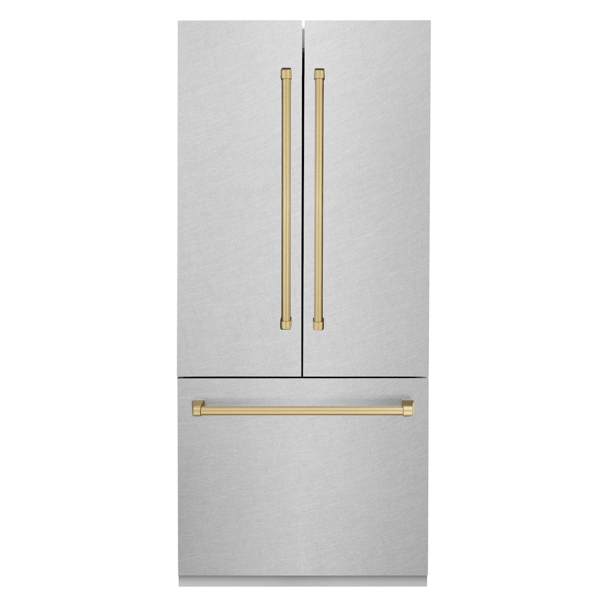 ZLINE 36 in. Autograph Edition 19.6 cu. ft. Built-in 2-Door Bottom Freezer Refrigerator with Internal Water and Ice Dispenser in Fingerprint Resistant Stainless Steel with Champagne Bronze Accents (RBIVZ-SN-36-CB)