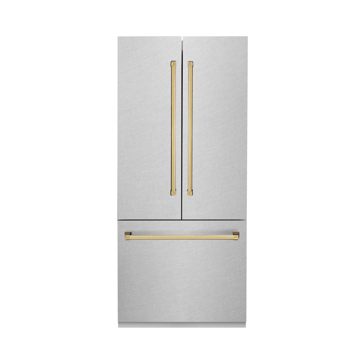 ZLINE 36 in. Autograph Edition 19.6 cu. ft. Built-in 2-Door Bottom Freezer Refrigerator with Internal Water and Ice Dispenser in Fingerprint Resistant Stainless Steel with Polished Gold Accents (RBIVZ-SN-36-G)