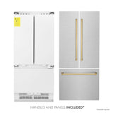 ZLINE 36 in. Autograph Edition 19.6 cu. ft. Built-in 2-Door Bottom Freezer Refrigerator with Internal Water and Ice Dispenser in Fingerprint Resistant Stainless Steel with Polished Gold Accents (RBIVZ-SN-36-G)