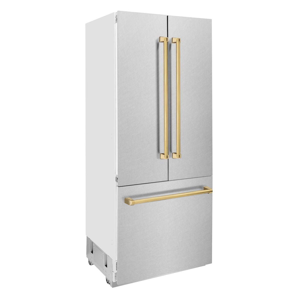 ZLINE 36 in. Autograph Edition 19.6 cu. ft. Built-in 2-Door Bottom Freezer Refrigerator with Internal Water and Ice Dispenser in Fingerprint Resistant Stainless Steel with Polished Gold Accents (RBIVZ-SN-36-G)