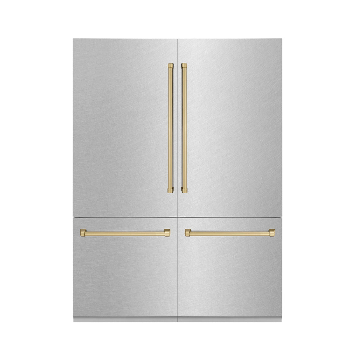 ZLINE 60 in. Autograph Edition 32.2 cu. ft. Built-in 4-Door French Door Refrigerator with Internal Water and Ice Dispenser in Fingerprint Resistant Stainless Steel with Champagne Bronze Accents (RBIVZ-SN-60-CB)