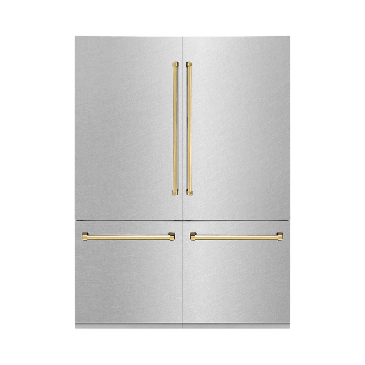 ZLINE 60 in. Autograph Edition 32.2 cu. ft. Built-in 4-Door French Door Refrigerator with Internal Water and Ice Dispenser in Fingerprint Resistant Stainless Steel with Polished Gold Accents (RBIVZ-SN-60-G)