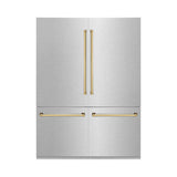 ZLINE 60 in. Autograph Edition 32.2 cu. ft. Built-in 4-Door French Door Refrigerator with Internal Water and Ice Dispenser in Fingerprint Resistant Stainless Steel with Polished Gold Accents (RBIVZ-SN-60-G)