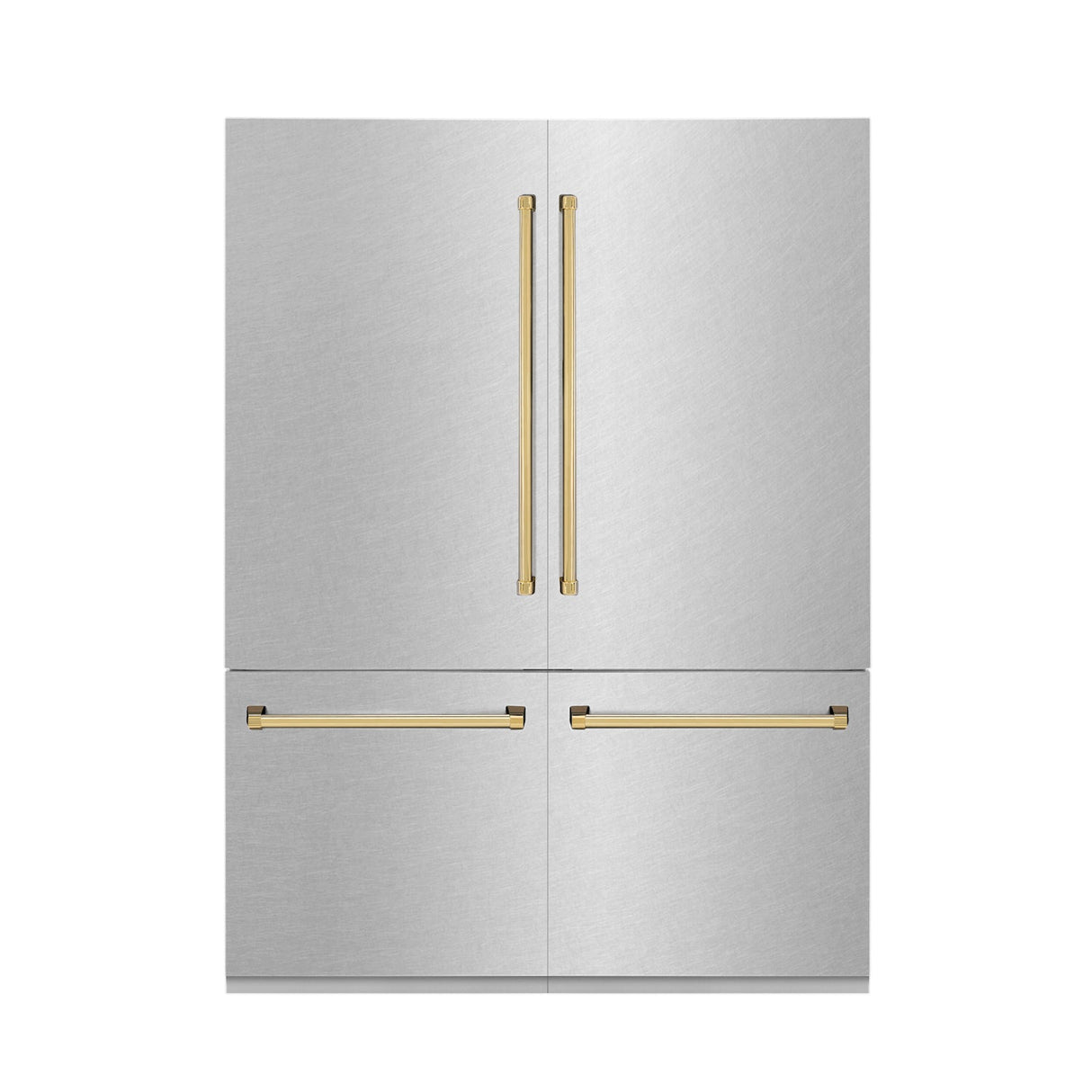 ZLINE 60 in. Autograph Edition 32.2 cu. ft. Built-in 4-Door French Door Refrigerator with Internal Water and Ice Dispenser in Fingerprint Resistant Stainless Steel with Polished Gold Accents (RBIVZ-SN-60-G)