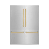 ZLINE 60 in. Autograph Edition 32.2 cu. ft. Built-in 4-Door French Door Refrigerator with Internal Water and Ice Dispenser in Fingerprint Resistant Stainless Steel with Polished Gold Accents (RBIVZ-SN-60-G)