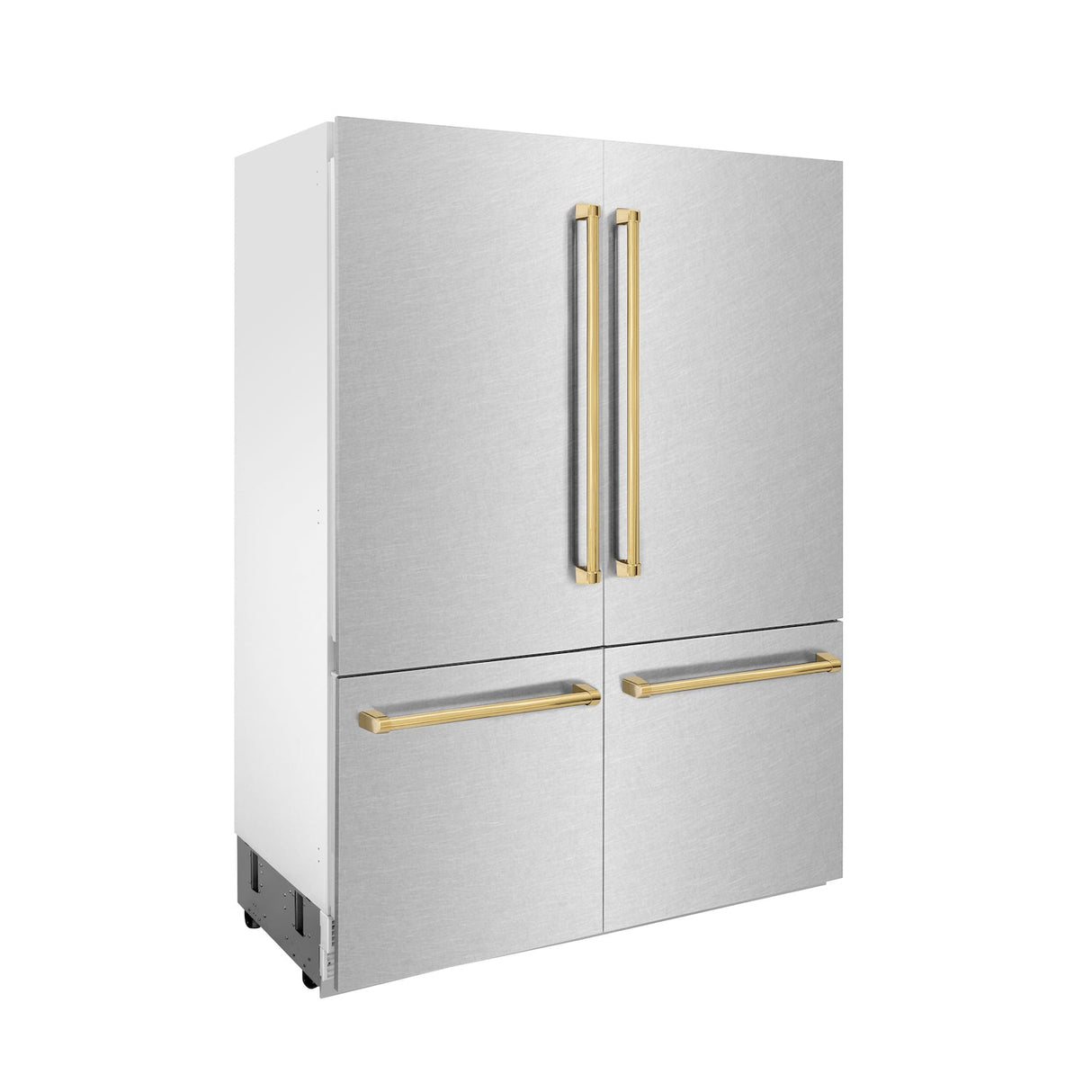 ZLINE 60 in. Autograph Edition 32.2 cu. ft. Built-in 4-Door French Door Refrigerator with Internal Water and Ice Dispenser in Fingerprint Resistant Stainless Steel with Polished Gold Accents (RBIVZ-SN-60-G)