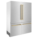 ZLINE 60 in. Autograph Edition 32.2 cu. ft. Built-in 4-Door French Door Refrigerator with Internal Water and Ice Dispenser in Fingerprint Resistant Stainless Steel with Polished Gold Accents (RBIVZ-SN-60-G)