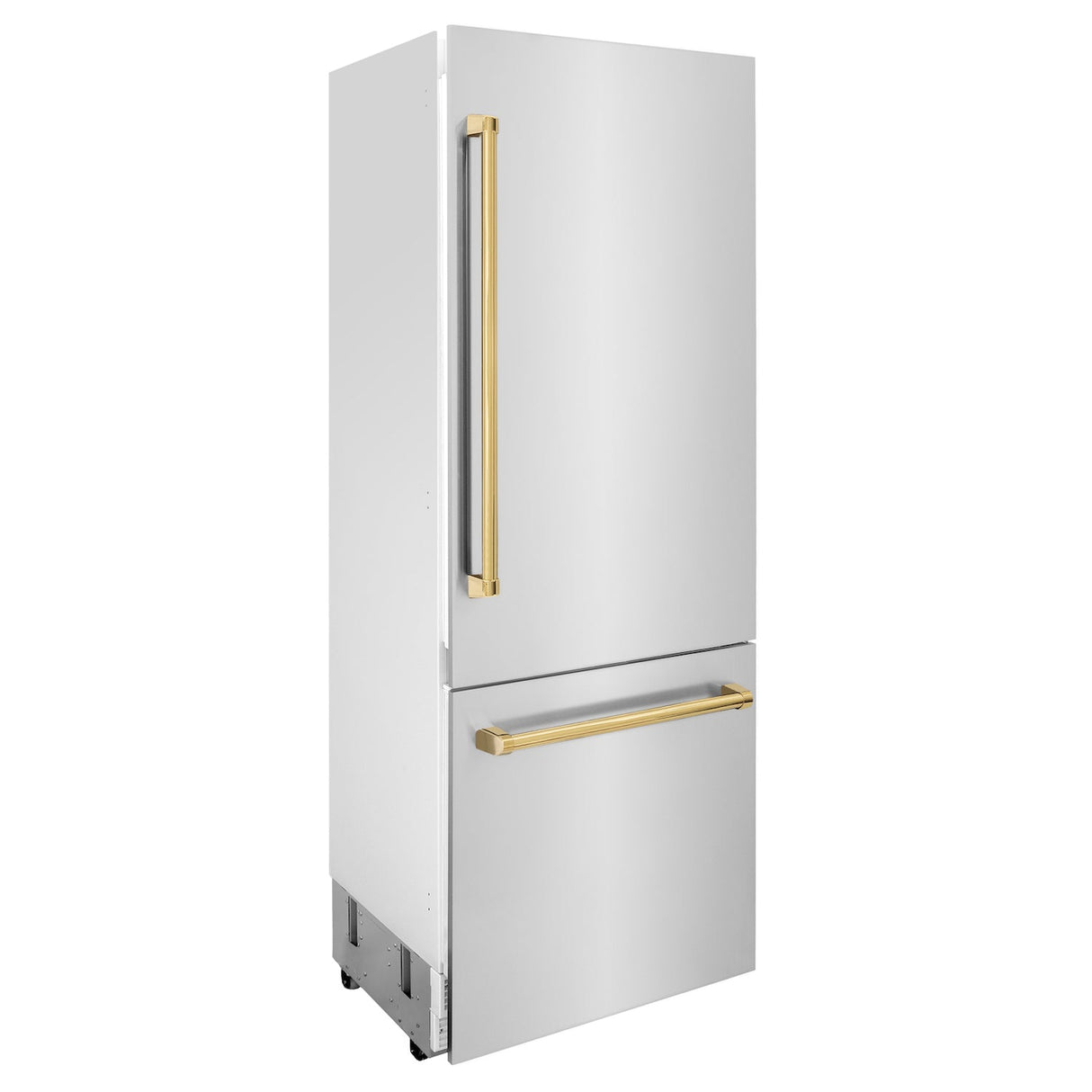 ZLINE 30” Autograph Edition 16.1 cu. ft. Built-in 2-Door Bottom Freezer Refrigerator with Internal Water and Ice Dispenser in Stainless Steel with Polished Gold Accents (RBIVZ-304-30-G)