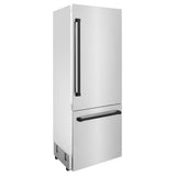 ZLINE 30” Autograph Edition 16.1 cu. ft. Built-in 2-Door Bottom Freezer Refrigerator with Internal Water and Ice Dispenser in Stainless Steel with Matte Black Accents (RBIVZ-304-30-MB)