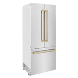 ZLINE 36 in. Autograph Edition 19.6 cu. ft. Built-in 2-Door Bottom Freezer Refrigerator with Internal Water and Ice Dispenser in Stainless Steel with Champagne Bronze Accents (RBIVZ-304-36-CB)