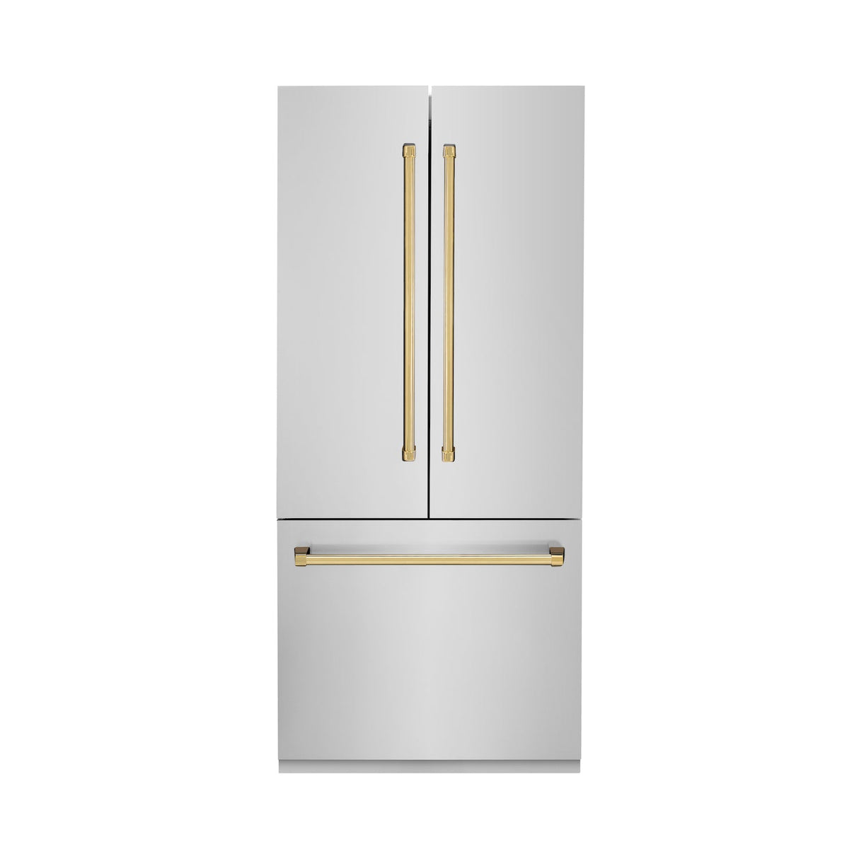 ZLINE 36” Autograph Edition 19.6 cu. ft. Built-in 2-Door Bottom Freezer Refrigerator with Internal Water and Ice Dispenser in Stainless Steel with Polished Gold Accents (RBIVZ-304-36-G)