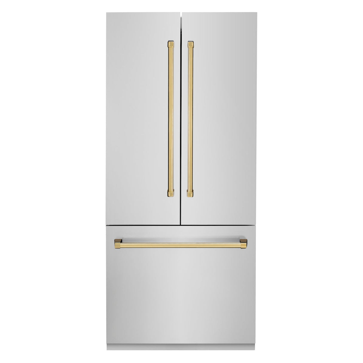 ZLINE 36” Autograph Edition 19.6 cu. ft. Built-in 2-Door Bottom Freezer Refrigerator with Internal Water and Ice Dispenser in Stainless Steel with Polished Gold Accents (RBIVZ-304-36-G)