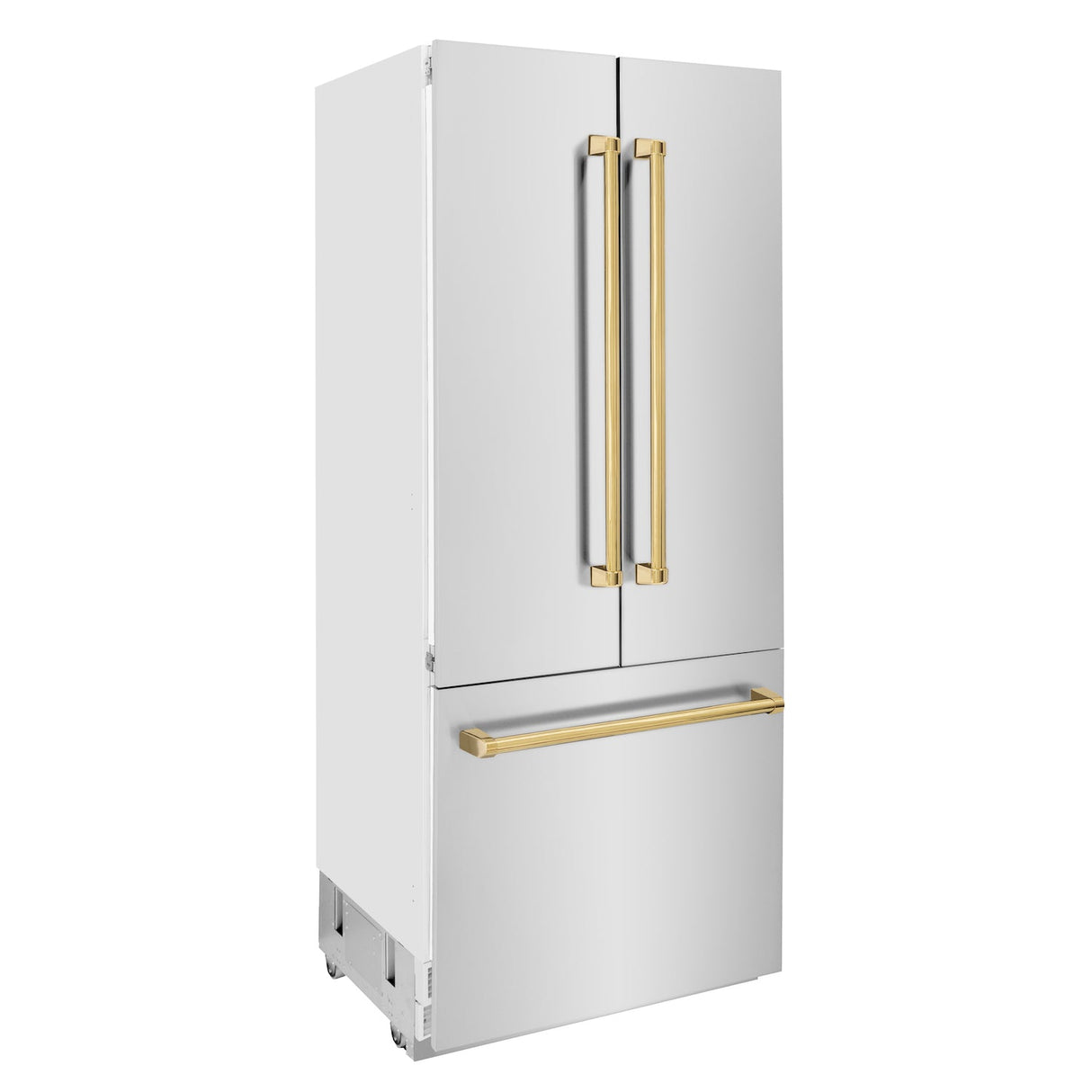 ZLINE 36” Autograph Edition 19.6 cu. ft. Built-in 2-Door Bottom Freezer Refrigerator with Internal Water and Ice Dispenser in Stainless Steel with Polished Gold Accents (RBIVZ-304-36-G)