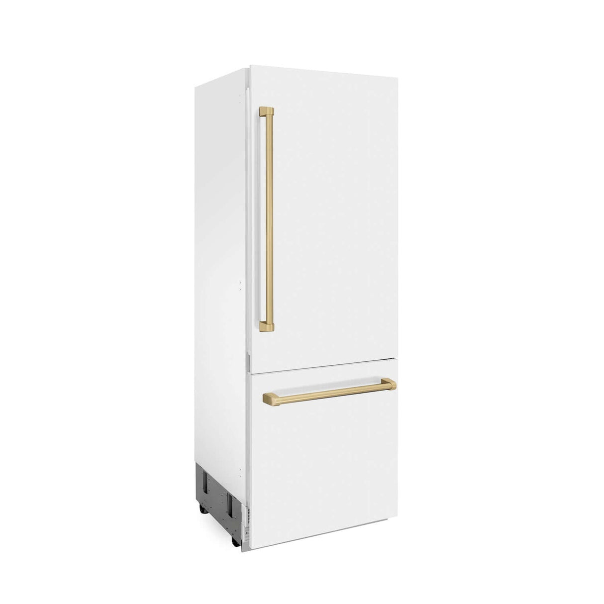 ZLINE 30 in. Autograph Edition 16.1 cu. ft. Built-in 2-Door Bottom Freezer Refrigerator with Internal Water and Ice Dispenser in White Matte with Champagne Bronze Accents (RBIVZ-WM-30-CB)