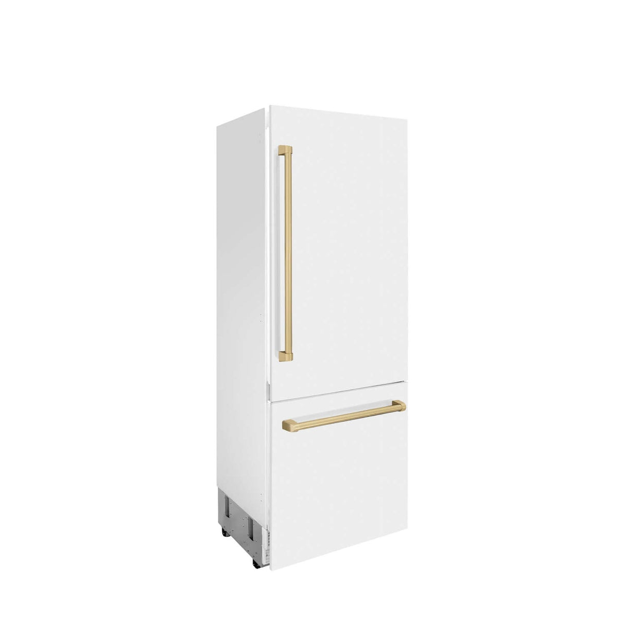 ZLINE 30 in. Autograph Edition 16.1 cu. ft. Built-in 2-Door Bottom Freezer Refrigerator with Internal Water and Ice Dispenser in White Matte with Champagne Bronze Accents (RBIVZ-WM-30-CB)