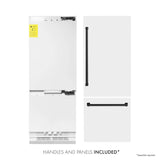 ZLINE 30 in. Autograph Edition 16.1 cu. ft. Built-in 2-Door Bottom Freezer Refrigerator with Internal Water and Ice Dispenser in White Matte with Matte Black Accents (RBIVZ-WM-30-MB)